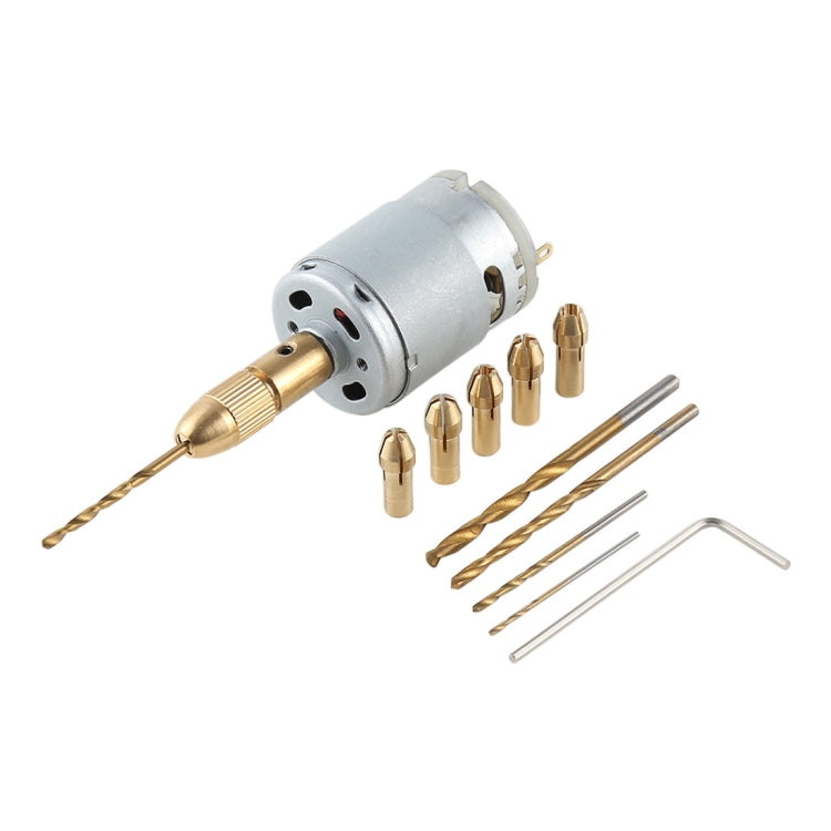 WLXY WL-DIY001 Mini DIY Brass Electric Drill Chucks Drill Bits Set DC-12V Motor - Home & Garden by WLXY | Online Shopping UK | buy2fix