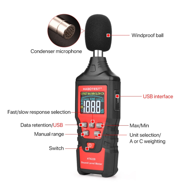 HABOTEST HT622B Household High Precision Digital Sound Level Meter - Light & Sound Meter by HABOTEST | Online Shopping UK | buy2fix