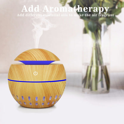 Wood Grain USB Hollowed-out Humidifier Seven Color Aromatherapy Lamp Automatic Alcohol Sprayer with Remote Control(Light Brown-3) - Home & Garden by buy2fix | Online Shopping UK | buy2fix