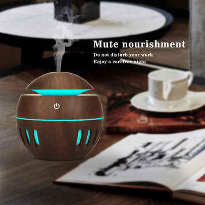 Wood Grain USB Hollowed-out Humidifier Seven Color Aromatherapy Lamp Automatic Alcohol Sprayer with Remote Control(Light Brown-3) - Home & Garden by buy2fix | Online Shopping UK | buy2fix