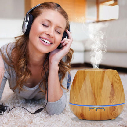 Diamond Wood Grain Remote Control Ultrasonic Humidifier Aromatherapy Machine Automatic Alcohol Sprayer with LED Lights, Capacity: 400mL, EU Plug (Dark Wood Color) - Home & Garden by buy2fix | Online Shopping UK | buy2fix