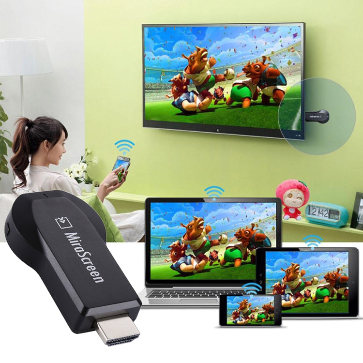 MiraScreen WiFi Display Dongle / Miracast Airplay DLNA Display Receiver Dongle Wireless Mirroring Screen Device with 2 in 1 USB Cable (Black) - Consumer Electronics by buy2fix | Online Shopping UK | buy2fix