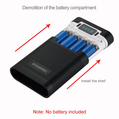 HAWEEL DIY 4 x 18650 Battery (Not Included) 10000mAh Power Bank Shell Box with 2 x USB Output & Display for iPhone, Galaxy, Sony, HTC, Google, Huawei, Xiaomi, Lenovo and other Smartphones(Black) - Power Bank Box by HAWEEL | Online Shopping UK | buy2fix