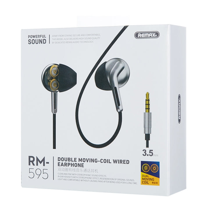 REMAX RM-595 3.5mm Gold Pin In-Ear Stereo Double-action Metal Music Earphone with Wire Control + MIC, Support Hands-free (Blue) - Normal Style Earphone by REMAX | Online Shopping UK | buy2fix