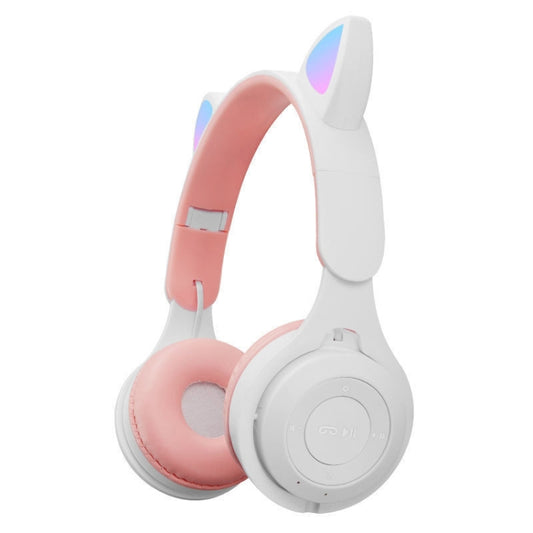 M6 Luminous Cat Ears Two-color Foldable Bluetooth Headset with 3.5mm Jack & TF Card Slot(White) - Headset & Headphone by buy2fix | Online Shopping UK | buy2fix