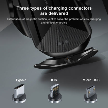 Q2 15W Universal Rotation Infrared Induction Magnetic Car Wireless Charging Mobile Phone Holder with Micro USB + 8 Pin + Type-C / USB-C Magnetic Connector(Black) - In Car by buy2fix | Online Shopping UK | buy2fix