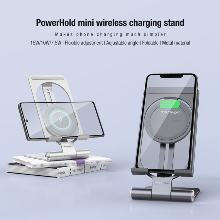 NILLKIN 2 in 1 15W PoweHold Mini Vertical Foldable Detachable Wireless Charger Mobile Phone Holder (Silver) - Wireless Charger by NILLKIN | Online Shopping UK | buy2fix