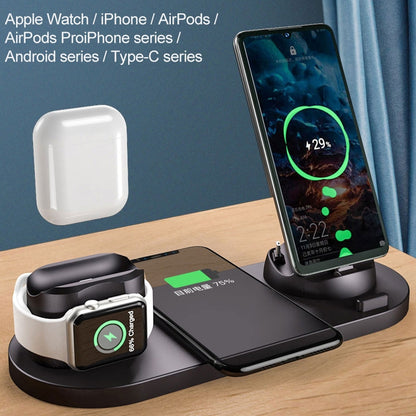 6 in 1 10W Qi Standard Wireless Charger Stand (White) - Apple Accessories by buy2fix | Online Shopping UK | buy2fix