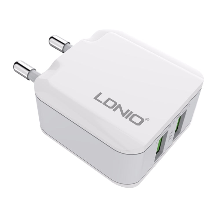 LDNIO A2201 2.4A Dual USB Charging Head Travel Direct Charge Mobile Phone Adapter Charger With 8 Pin Data Cable(EU Plug) - Apple Accessories by LDNIO | Online Shopping UK | buy2fix