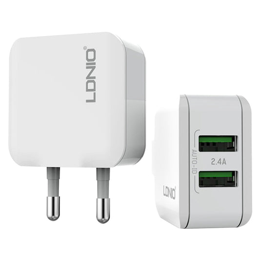 LDNIO A2201 2.4A Dual USB Charging Head Travel Direct Charge Mobile Phone Adapter Charger With Micro Data Cable(EU Plug) - Apple Accessories by LDNIO | Online Shopping UK | buy2fix