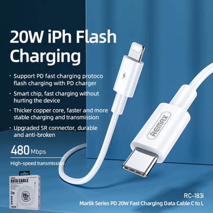 REMAX Marlik Series RC-183i PD 20W USB-C / Type-C to 8 Pin Interface Fast Charging Data Cable, Cable Length: 2m (White) - Normal Style Cable by REMAX | Online Shopping UK | buy2fix