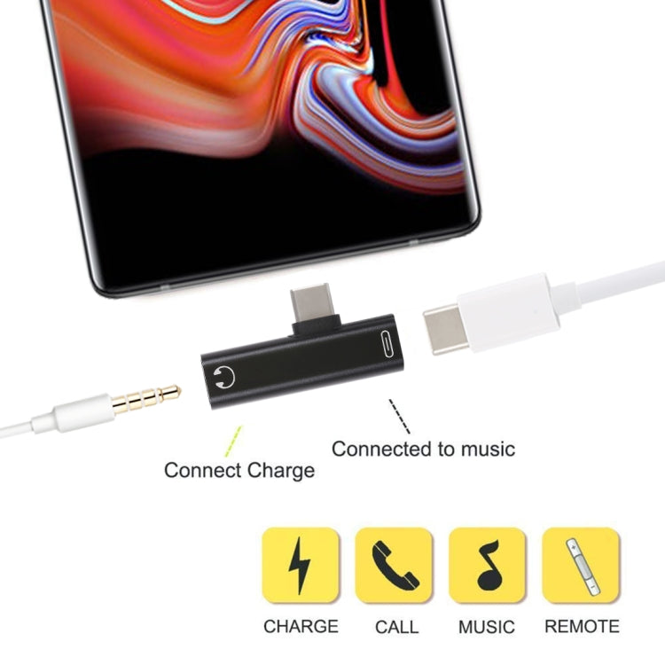 2 in 1 USB-C / Type-C Male to USB-C / Type-C Female 3.5mm Jack Charging Listening Adapter(Black) - Type-C Adapter by buy2fix | Online Shopping UK | buy2fix
