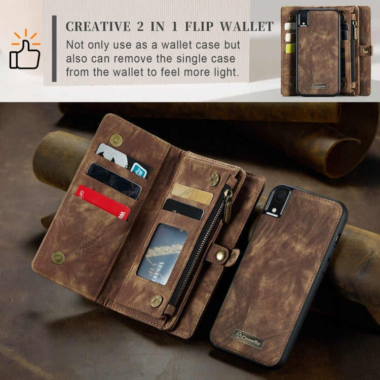 For iPhone XR CaseMe Detachable Multifunctional Horizontal Flip Leather Case with Card Slot & Holder & Zipper Wallet & Photo Frame (Brown) - More iPhone Cases by CaseMe | Online Shopping UK | buy2fix