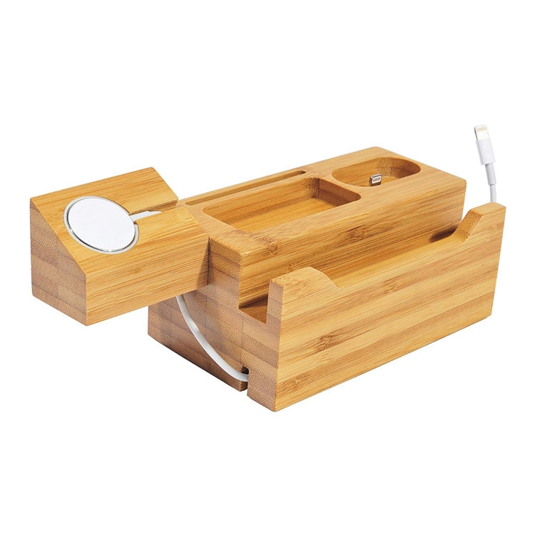 Multi-function Bamboo Charging Station Charger Stand Management Base with 3 USB Ports, For Apple Watch, AirPods, iPhone, US Plug - Others by buy2fix | Online Shopping UK | buy2fix