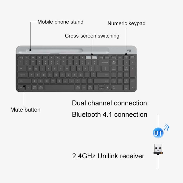 Logitech K580 Dual Modes Thin and Light Multi-device Wireless Keyboard with Phone Holder (Black) - Wireless Keyboard by Logitech | Online Shopping UK | buy2fix