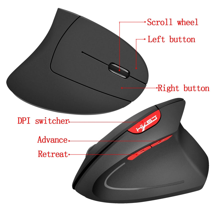 HXSJ T24 6 Buttons 2400 DPI 2.4G Wireless Vertical Ergonomic Mouse with USB Receiver(Black) - Wireless Mice by HXSJ | Online Shopping UK | buy2fix