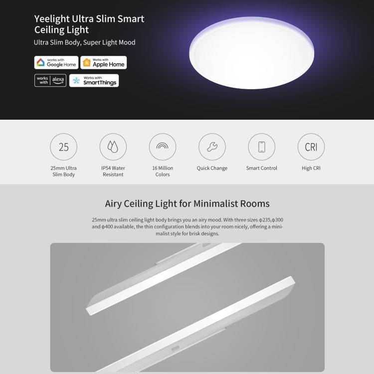 Yeelight Ultrathin Smart LED Ceiling Light, Diameter: 23.5cm - Hanging Light by Yeelight | Online Shopping UK | buy2fix