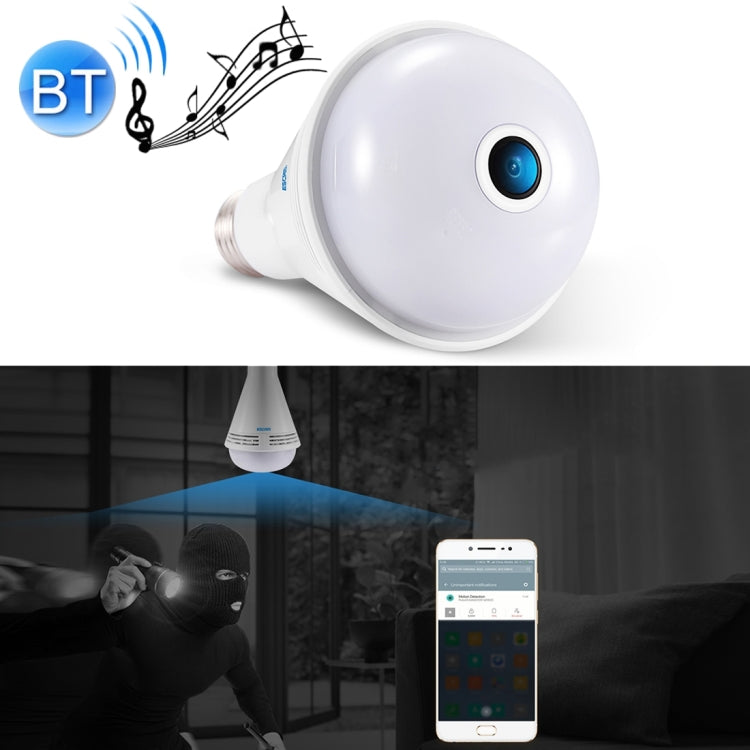 ESCAM QP137 2MP HD 1080P 360 Degree Panoramic Bluetooth Speaker Bulb IP Camera, E27, WiFi, Motion Detection,(White) - Light Bulb Camera by ESCAM | Online Shopping UK | buy2fix