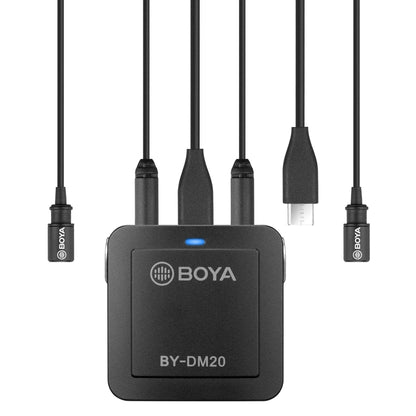 BOYA BY-DM20 Dual-Channel Recording Lavalier Microphone for iPhone / Android(Type-C) / Laptop(Black) - Consumer Electronics by BOYA | Online Shopping UK | buy2fix