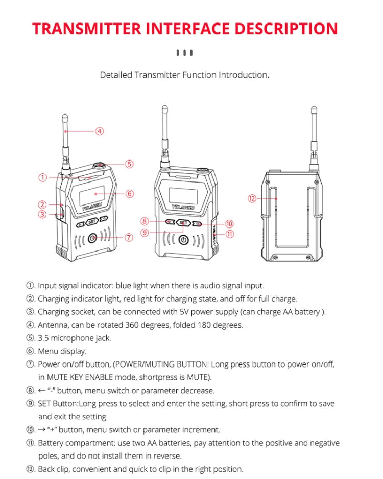 YELANGU YLG9929C MX4 Dual-Channel 100CH UHF Wireless Microphone System with Transmitter and Receiver for DSLR Cameras and Video Cameras(Black) - Camera Microphone by YELANGU | Online Shopping UK | buy2fix