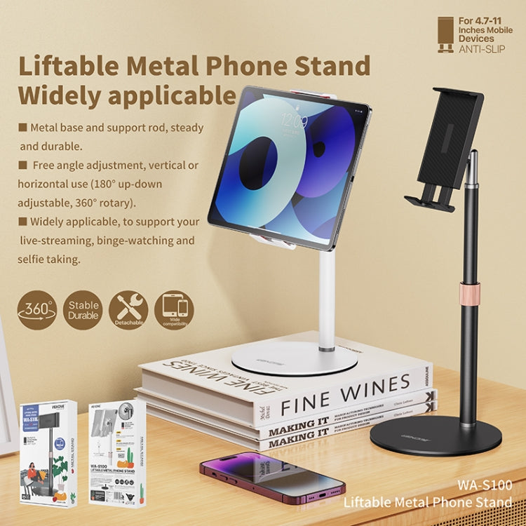 WK WA-S100 Phone Live Broadcast Lifting Metal Bracket(White) - Lazy Bracket by WK | Online Shopping UK | buy2fix