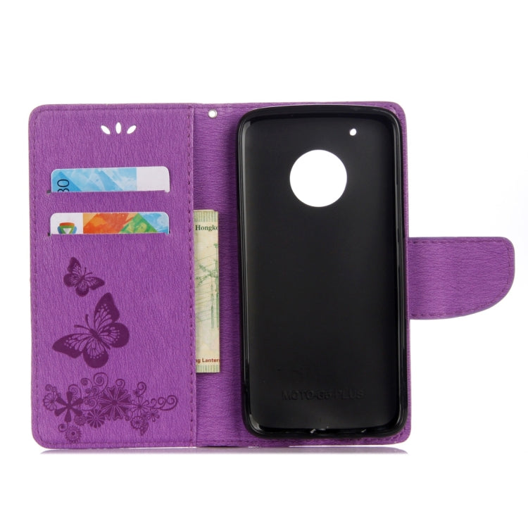 For Motorola Moto G5 Plus Pressed Flowers Butterfly Pattern Horizontal Flip Leather Case with Holder & Card Slots & Wallet(Purple) - Motorola Cases by buy2fix | Online Shopping UK | buy2fix