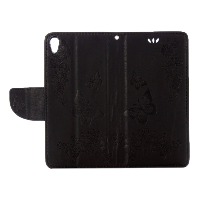 For Sony Xperia E5 Butterflies Embossing Horizontal Flip Leather Case with Holder & Card Slots & Wallet & Lanyard(Black) - Mobile Accessories by buy2fix | Online Shopping UK | buy2fix