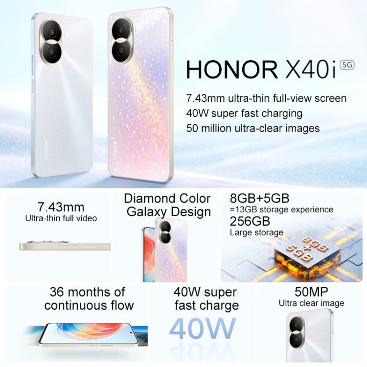 Honor X40i 5G DIO-AN00, 50MP Cameras, 8GB+128GB, China Version, Dual Back Cameras, Side Fingerprint Identification, 4000mAh Battery, 6.7 inch Magic UI 6.1 / Android 12 Dimensity 700 Octa Core up to 2.2GHz, Network: 5G, OTG, Not Support Google Play(Black) - Honor by Huawei | Online Shopping UK | buy2fix