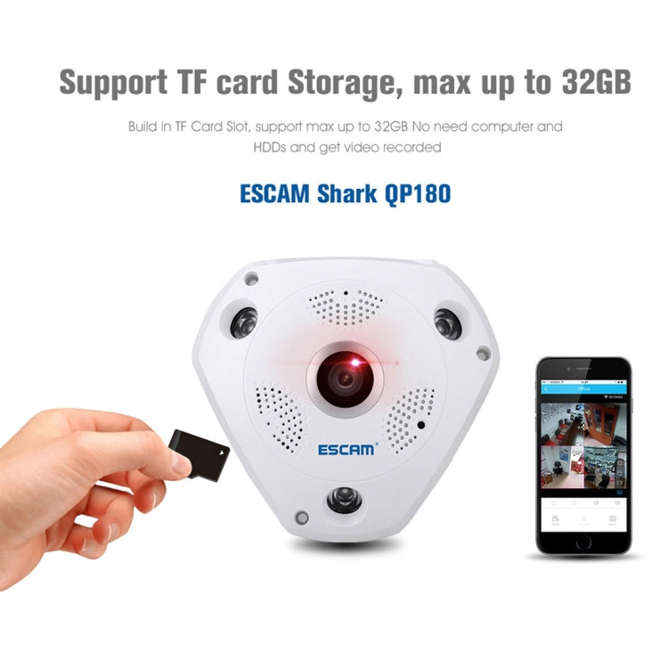 ESCAM Shark QP180 960P 360 Degrees Fisheye Lens 1.3MP WiFi IP Camera, Support Motion Detection / Night Vision, IR Distance: 10m - 360 Degree Camera by ESCAM | Online Shopping UK | buy2fix