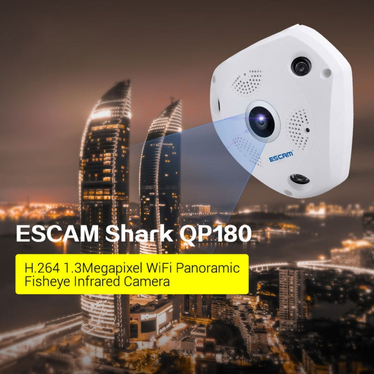 ESCAM Shark QP180 960P 360 Degrees Fisheye Lens 1.3MP WiFi IP Camera, Support Motion Detection / Night Vision, IR Distance: 10m - 360 Degree Camera by ESCAM | Online Shopping UK | buy2fix