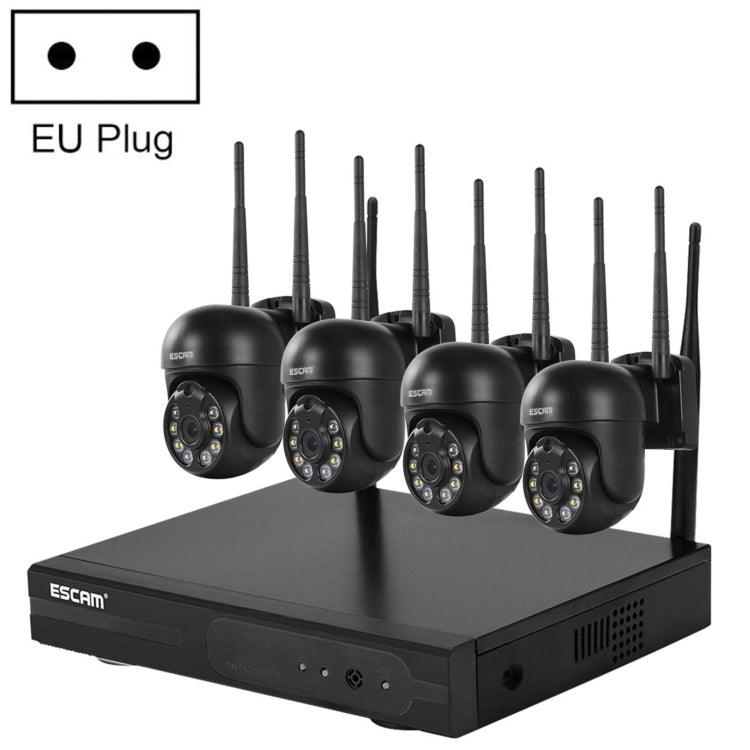 ESCAM WNK614 HD 3.0 Million Pixels 8-channel Wireless + 4IPC Wireless NVR Security System, EU Plug - Dome Camera by ESCAM | Online Shopping UK | buy2fix