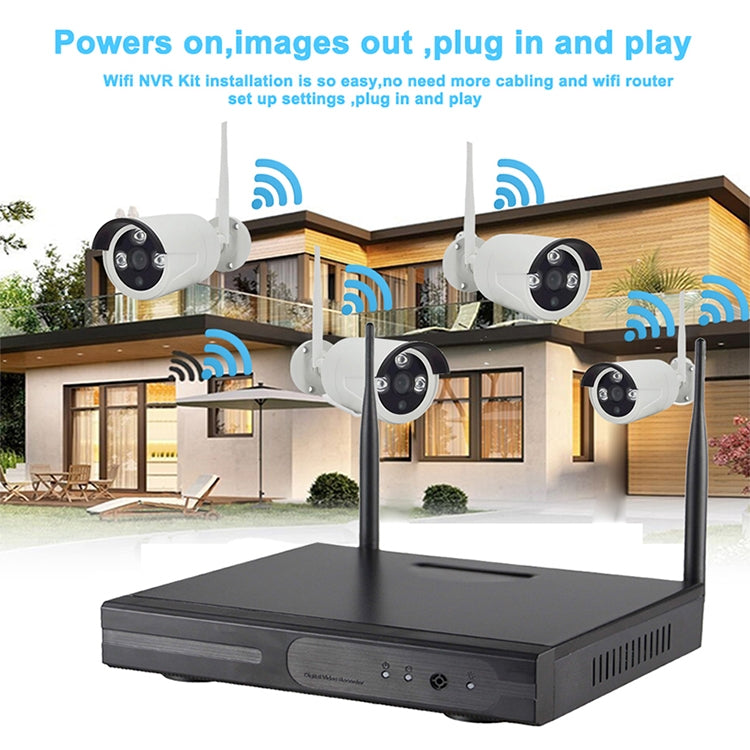 4CH HD 720P 1.0 Mega Pixel 2.4GHz WiFi IP Bullet Camera + NVR Kit - Security by buy2fix | Online Shopping UK | buy2fix