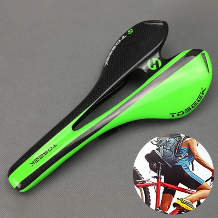 TOSEEK Road Bike Carbon Fiber Seat Bicycle Hollow Seat Saddle, 3K Texture + Light (Green) - Bicycle Saddle by TOSEEK | Online Shopping UK | buy2fix