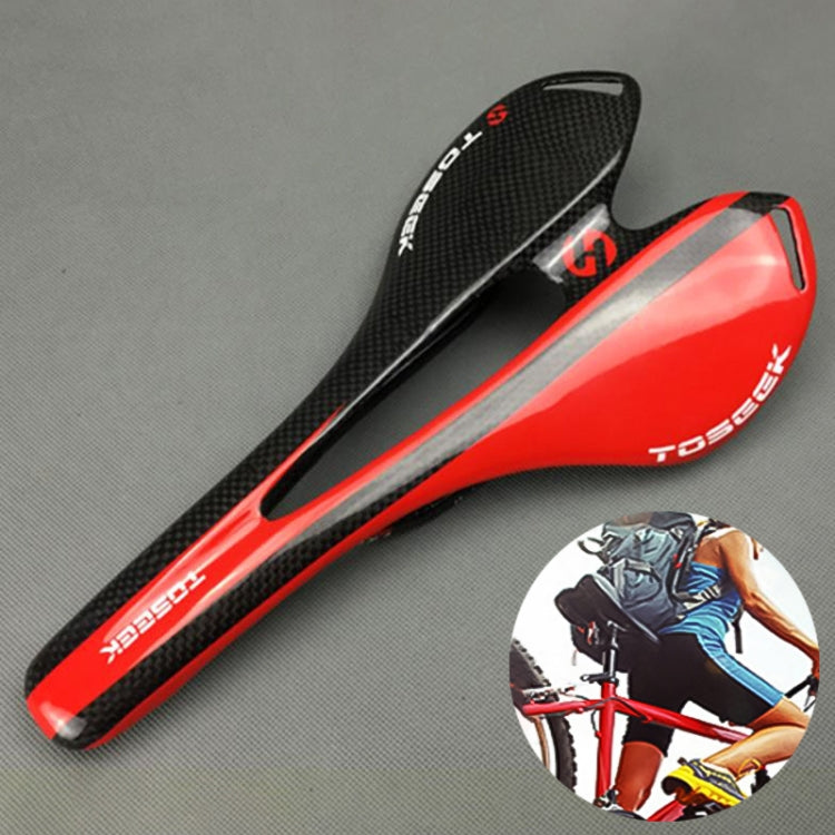 TOSEEK Road Bike Carbon Fiber Seat Bicycle Hollow Seat Saddle, 3K Texture + Light (Red) - Bicycle Saddle by TOSEEK | Online Shopping UK | buy2fix