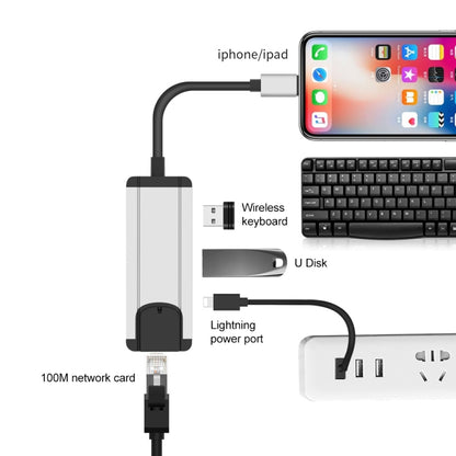 Onten 75002 8PIN to RJ45 Hub USB 2.0 Adapter(Silver) - USB 2.0 HUB by Onten | Online Shopping UK | buy2fix