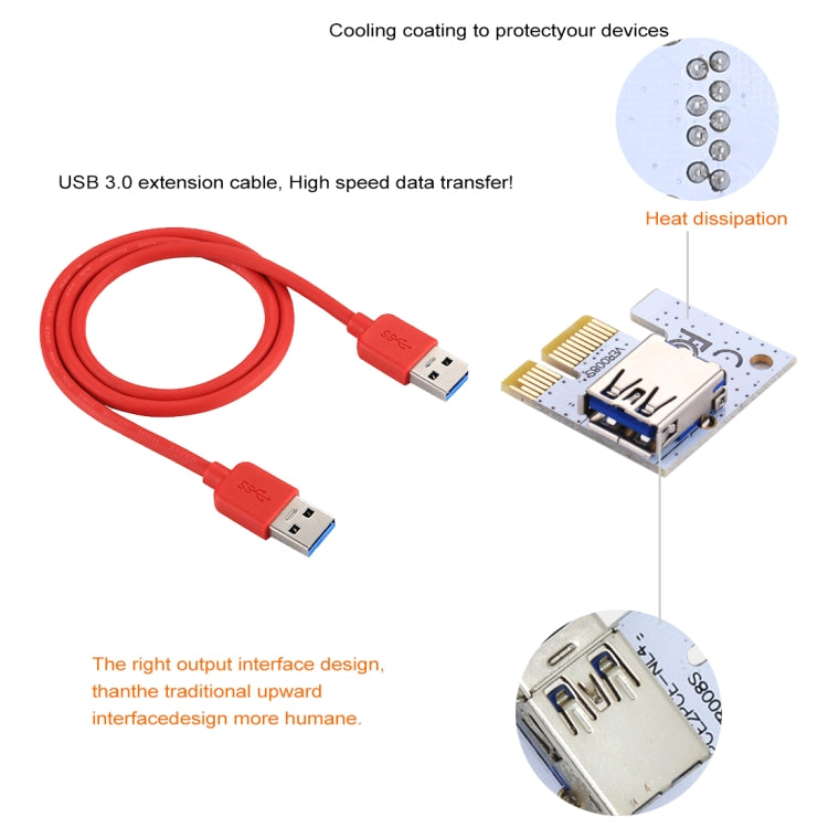 PCE164P-N06 VER008S USB 3.0 PCI-E Express 1x to 16x PCI-E Extender Riser Card Adapter 15 Pin SATA Power 6 Pin + 4 Pin Power Supply Port with 60cm USB Cable(Red) -  by buy2fix | Online Shopping UK | buy2fix