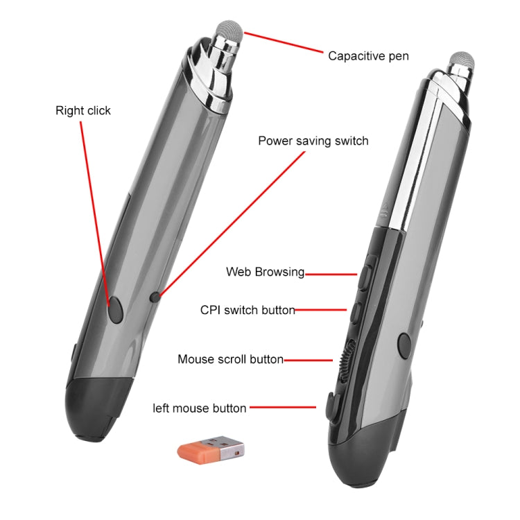 PR-08 6-keys Smart Wireless Optical Mouse with Stylus Pen & Laser Function (Grey) - Computer & Networking by buy2fix | Online Shopping UK | buy2fix