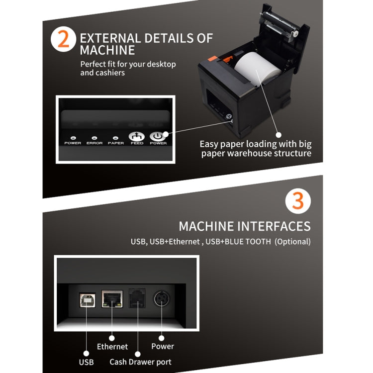 ZJ-8360 II USB and LAN Inferface Auto-cutter 80mm Thermal Receipt Printer(EU Plug) - Consumer Electronics by buy2fix | Online Shopping UK | buy2fix