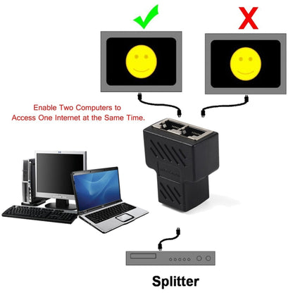 Crystal Network Straight Through Head-line Connector Terminal Female to Female Three Head RJ45 Interface Extension Device(Black) -  by buy2fix | Online Shopping UK | buy2fix