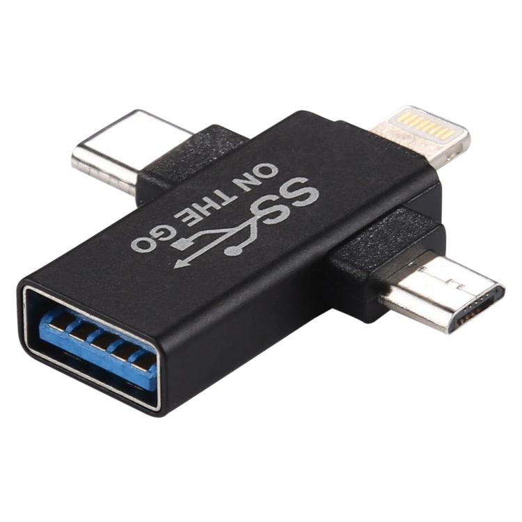 3 in 1 USB 3.0 to 8 Pin + Micro USB + USB-C / Type-C Interface Multifunctional OTG Adapter - OTG Adapter by buy2fix | Online Shopping UK | buy2fix