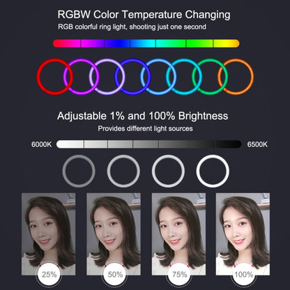 PULUZ 11.8 inch 30cm RGBW Light + 1.1m Tripod Mount + Dual Phone Brackets+ Curved Surface RGB Dimmable LED Dual Color Temperature LED Ring Selfie Vlogging Video Light  Live Broadcast Kits with Cold Sh ... od Ball Head & Phone Clamp & Remote Control(Black) - Ring Light by PULUZ | Online Shopping UK | buy2fix