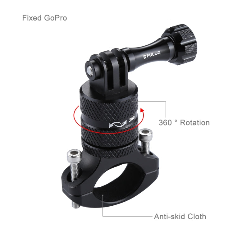 PULUZ 360 Degree Rotation Bike Aluminum Handlebar Adapter Mount with Screw for GoPro Hero11 Black / HERO10 Black /9 Black /8 Black /7 /6 /5 /5 Session /4 Session /4 /3+ /3 /2 /1, DJI Osmo Action and Other Action Cameras(Black) - DJI & GoPro Accessories by PULUZ | Online Shopping UK | buy2fix