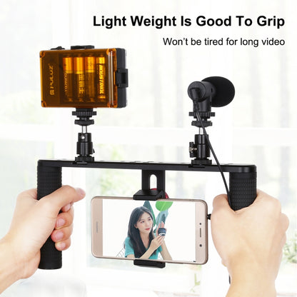 PULUZ Vlogging Live Broadcast Smartphone Video Rig Filmmaking Recording Handle Stabilizer Aluminum Bracket for iPhone, Galaxy, Huawei, Xiaomi, HTC, LG, Google, and Other Smartphones - Camera Cage by PULUZ | Online Shopping UK | buy2fix