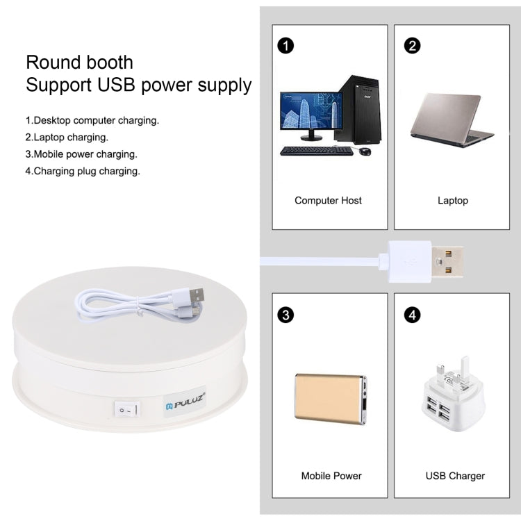 PULUZ 15cm USB Electric Rotating Turntable Display Stand Video Shooting Props Turntable for Photography, Load 1-5kg(White) -  by PULUZ | Online Shopping UK | buy2fix