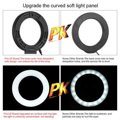 PULUZ Round Base Desktop Mount + 6.2 inch 3 Modes USB Dimmable LED Ring Vlogging Video Light, Adjustable Height: 18cm-28cm - Tripods by PULUZ | Online Shopping UK | buy2fix