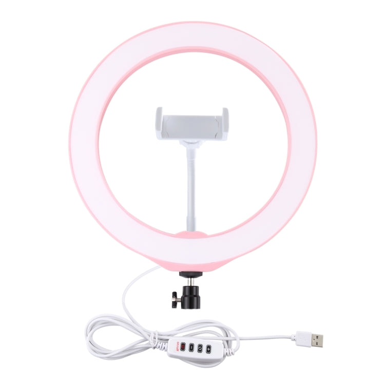 PULUZ 10.2 inch 26cm USB 3 Modes Dimmable LED Ring Vlogging Selfie Beauty Photography Video Lights with Tripod Ball Head & Phone Clamp(Pink) - Ring Light by PULUZ | Online Shopping UK | buy2fix