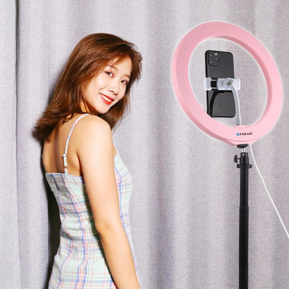 PULUZ 10.2 inch 26cm USB 3 Modes Dimmable LED Ring Vlogging Selfie Beauty Photography Video Lights with Tripod Ball Head & Phone Clamp(Pink) - Ring Light by PULUZ | Online Shopping UK | buy2fix