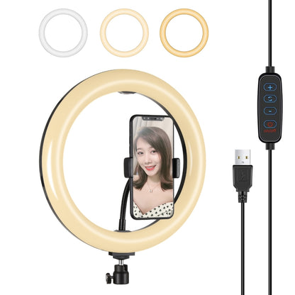 PULUZ 10.2 inch 26cm USB 3 Modes Dimmable LED Ring Vlogging Selfie Beauty  Photography Video Lights with Tripod Ball Head & Phone Clamp(Black) - Ring Light by PULUZ | Online Shopping UK | buy2fix