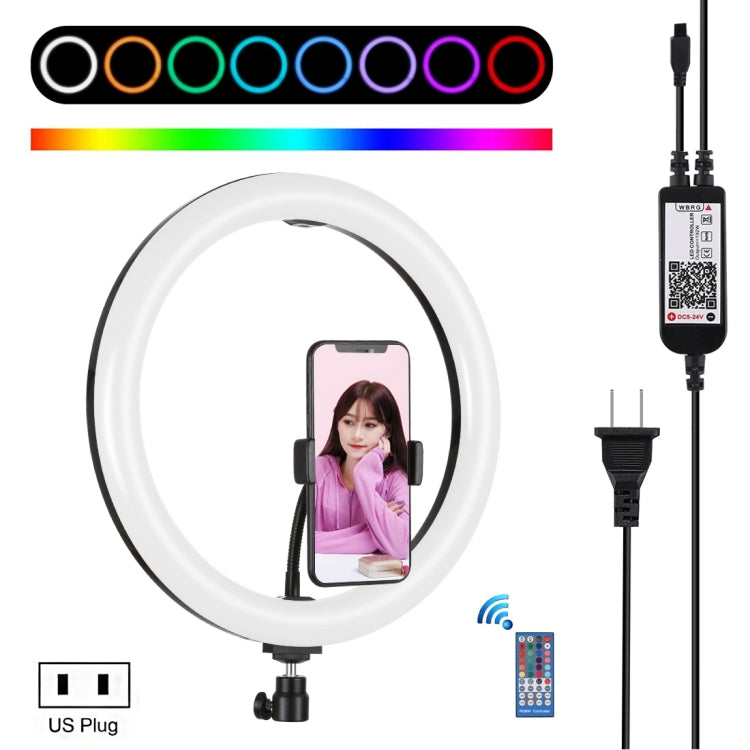 PULUZ 11.8 inch 30cm RGB Dimmable LED Ring Vlogging Selfie Photography Video Lights with Cold Shoe Tripod Ball Head & Phone Clamp (Black)(US Plug) - Ring Light by PULUZ | Online Shopping UK | buy2fix