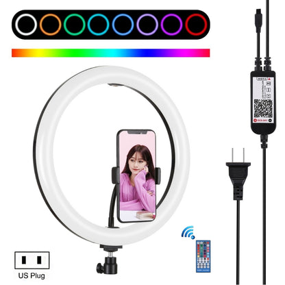 PULUZ 11.8 inch 30cm RGB Dimmable LED Ring Vlogging Selfie Photography Video Lights with Cold Shoe Tripod Ball Head & Phone Clamp (Black)(US Plug) - Ring Light by PULUZ | Online Shopping UK | buy2fix